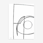 Minimalist black line art with circle and curved geometric shapes on white background.