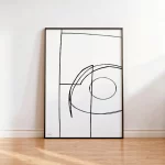 Minimalist black line art print with curved geometric patterns in sleek frame