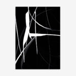 Abstract black and white composition with dynamic white lines intersecting through deep darkness.