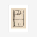 Minimalist geometric line drawing with rectangular compartments on beige background.