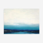 Abstract blue seascape with gradient waters and pale sky at dawn.