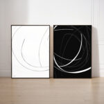 Minimalist black and white abstract line art diptych for contemporary home decor.