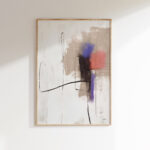 Minimalist abstract watercolor in subtle lavender and pink tones with a simple frame.