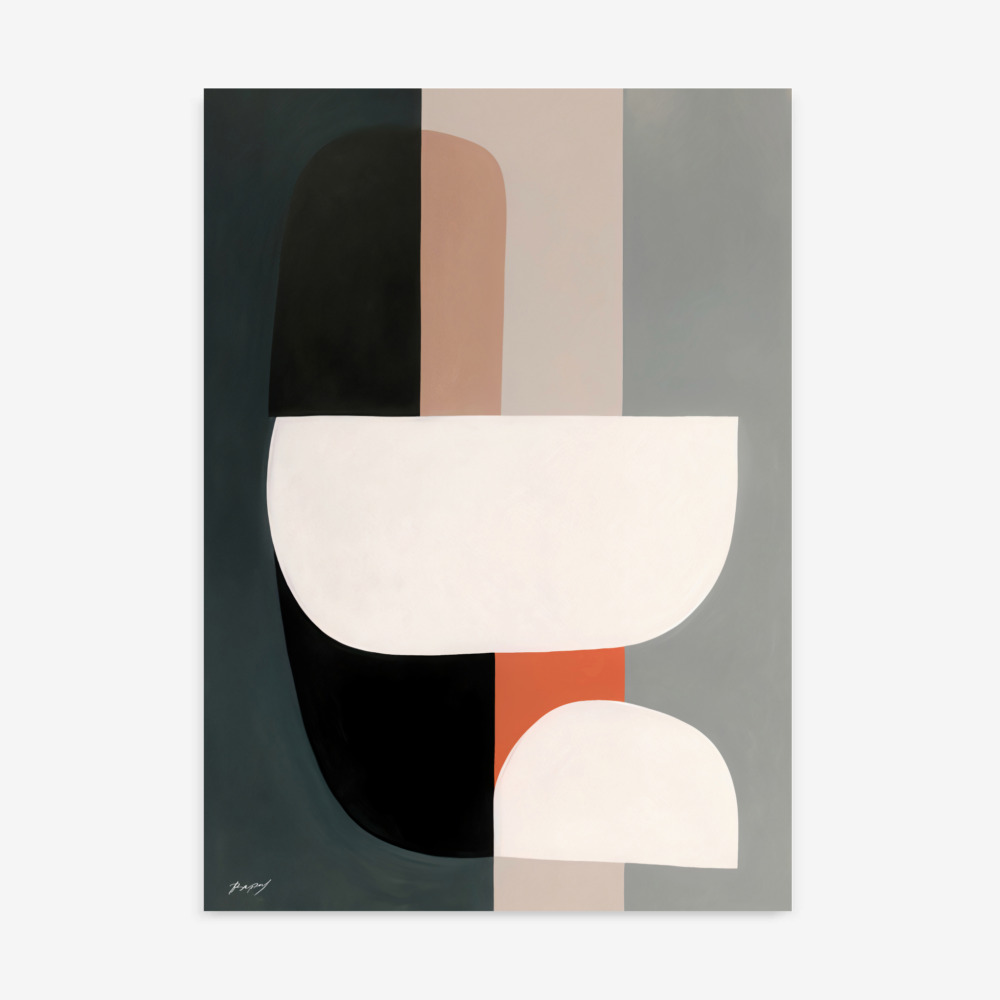 Modern abstract geometry with curved shapes in black, beige and terracotta tones