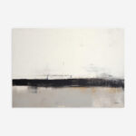 Minimalist abstract painting with dark horizontal line dividing light neutral background