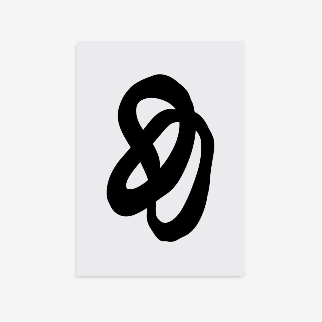 Abstract black infinity knot design on light gray background, minimalist art