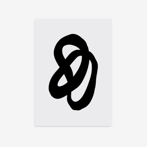 Abstract black infinity knot design on light gray background, minimalist art