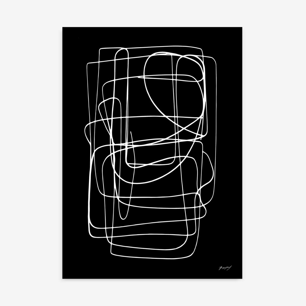 Abstract white lines flowing against deep black background