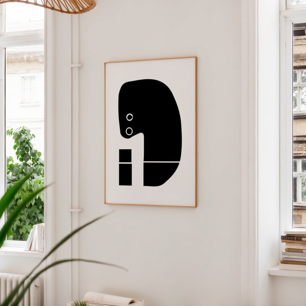 Nordic Abstract Shape Art Print - Black White Minimalist Wall Decor