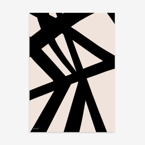 Bold black geometric lines intersecting on cream background in abstract modernist composition