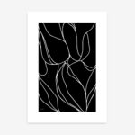 Minimalist black and white wall art with flowing organic curves and elegant lines.