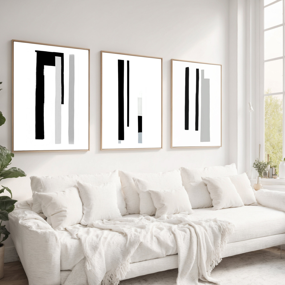 Black White Abstract Art Print Set | Modern Gallery Wall Art