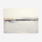Minimalist abstract landscape with pale cream water beneath a soft gray horizon line.