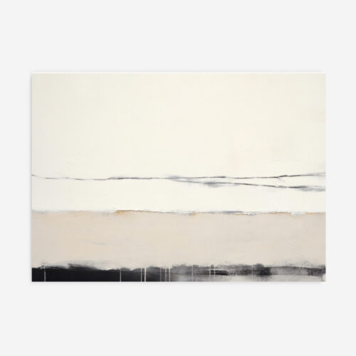 Minimalist abstract landscape with cream sky, beige middle, and textured dark base.