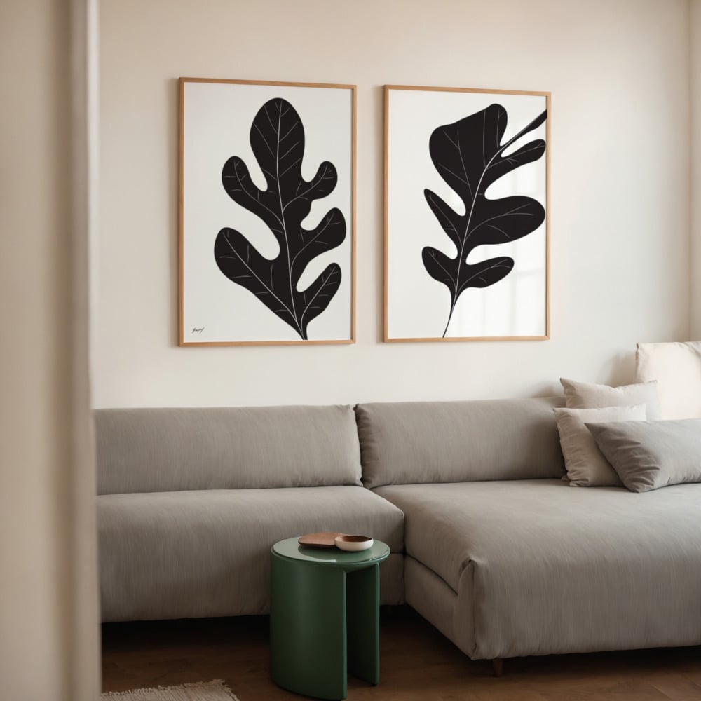 Botanical Art Prints Set - Minimalist Leaf Black White | Print Studio