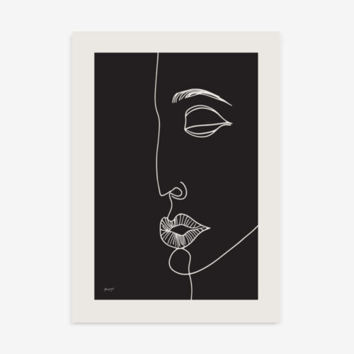 Elegant face profile line drawing with minimalist white strokes on black background.