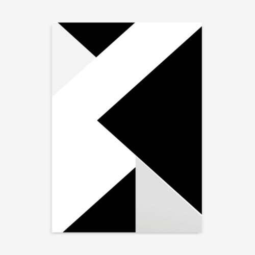 Black triangular shapes arranged in dynamic geometric pattern against white background.