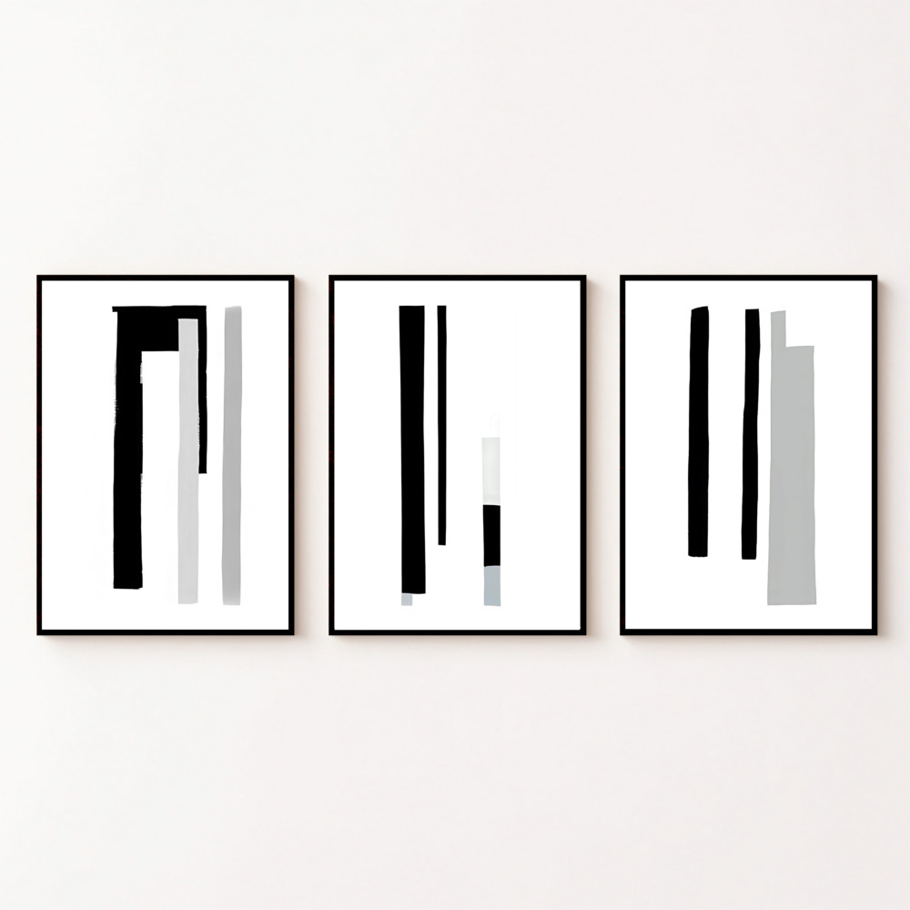 Black White Abstract Art Print Set | Modern Gallery Wall Art