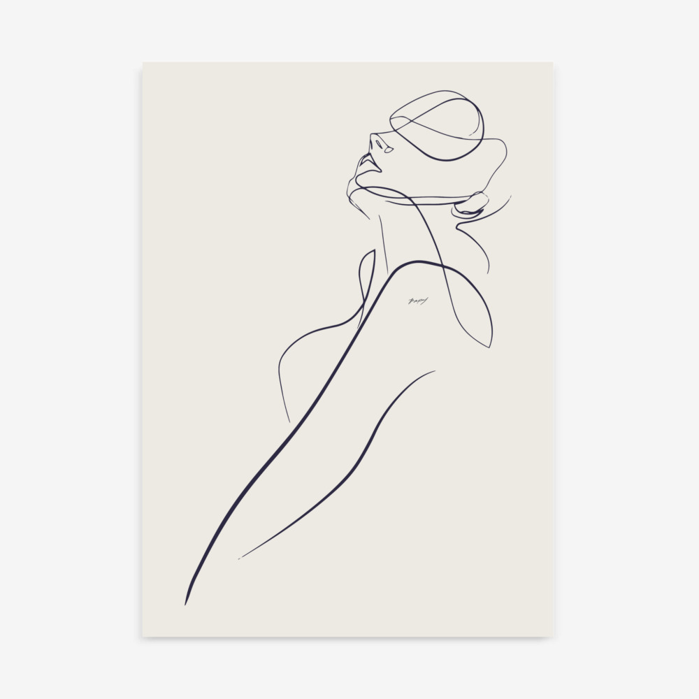 Elegant minimalist line art depicting a flowing profile figure against light background.