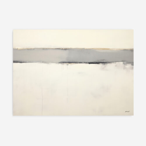 Minimalist abstract landscape with soft gray horizon on cream background