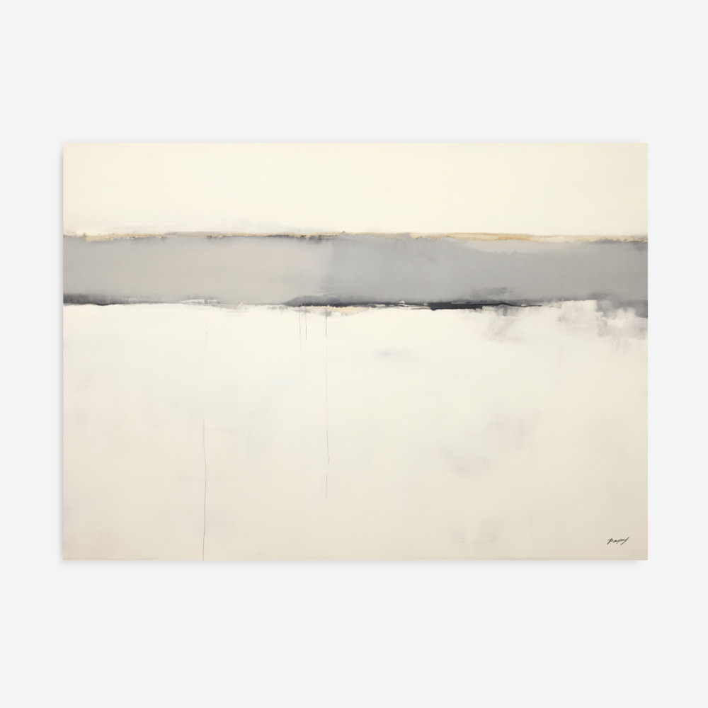 Minimalist abstract landscape with soft gray horizon on cream background