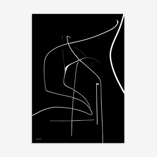 Elegant white curves dancing across deep black canvas, creating rhythmic visual harmony.