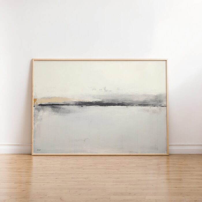 Minimalist abstract landscape painting with gentle horizon line in soft neutral tones