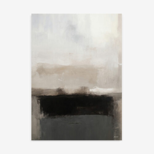 Abstract landscape with misty white horizon over dark charcoal base