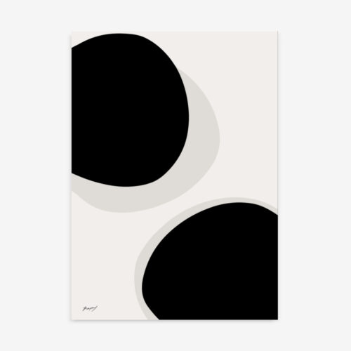 Abstract black semicircles on cream background with subtle gray shadow element.