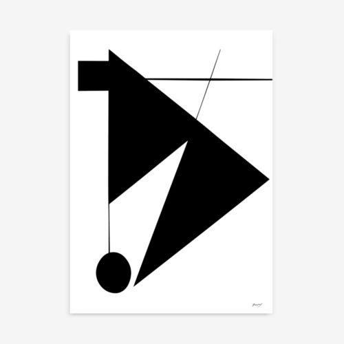 Minimalist black triangle and circle composition on white background.