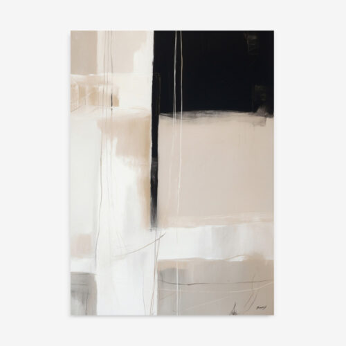 Minimalist abstract composition with contrasting black lines on textured white background