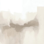 Abstract watercolor landscape in soft neutral tones creating a misty, ethereal atmosphere.