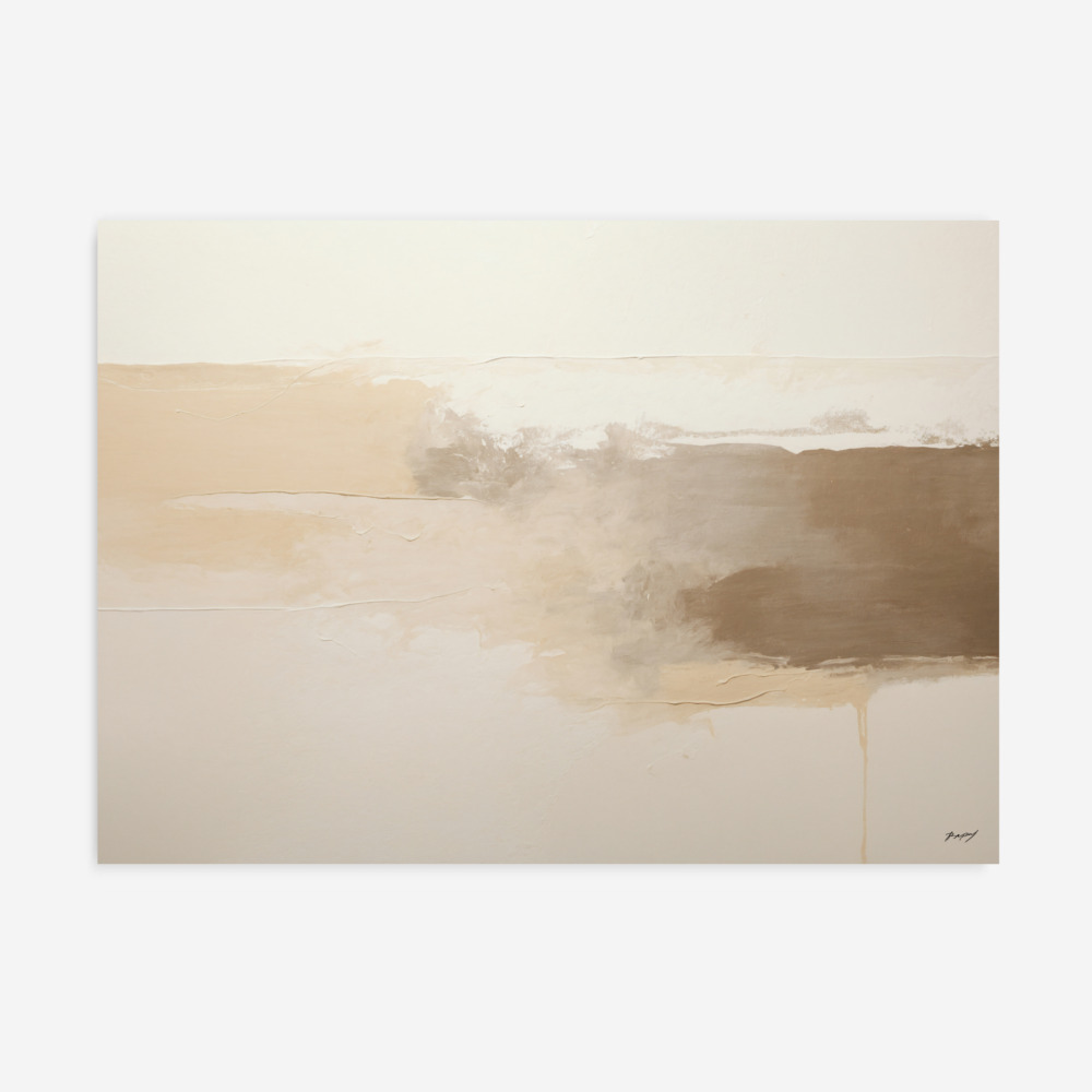 Ethereal minimalist landscape with soft beige gradients and misty horizon effect.