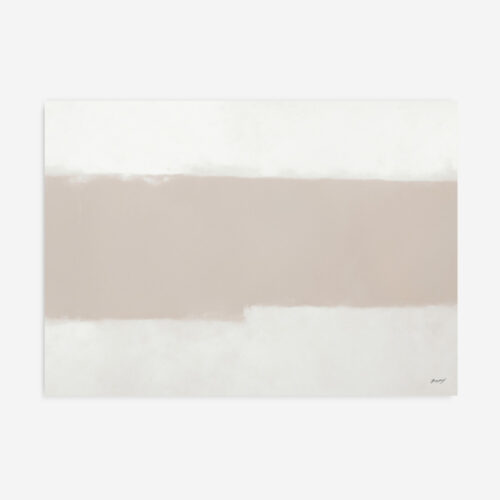Abstract minimalist composition with three horizontal bands in neutral beige and cream tones.