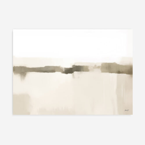 Minimal abstract landscape with soft beige and gray horizontal bands creating a serene horizon.