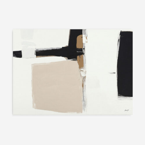 Geometric black and beige abstract with bold lines on white background