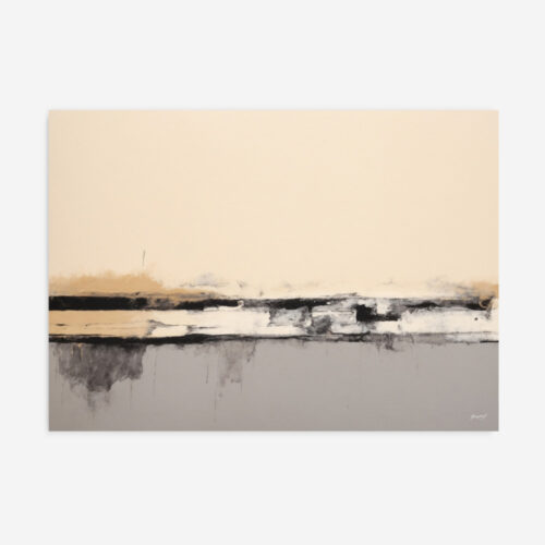 Minimalist abstract landscape with horizontal bands of cream, charcoal and textured gray.