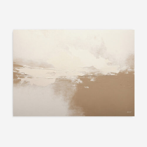 Minimalist abstract landscape in soft beige and cream tones with dreamy horizon.