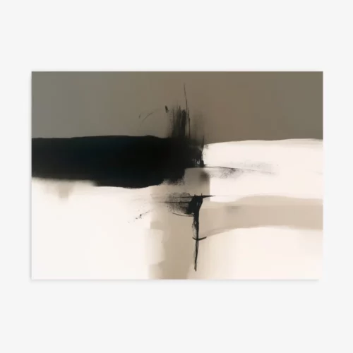 Abstract minimalist artwork with contrasting black and white horizontal composition.