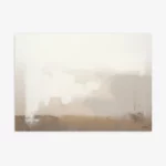 Abstract landscape painting with foggy horizons in muted beige and cream tones.