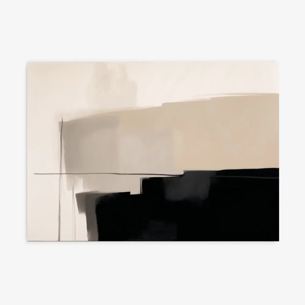 Minimalist abstract art with cream, taupe, and black geometric shapes.
