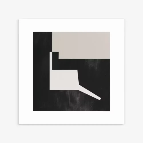 Minimalist abstract geometric art with bold black field and angular white form.