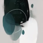 Abstract minimalist artwork featuring elegant black and teal shapes with flowing white lines.