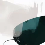 Abstract teal curve with white speckles against misty gray background.