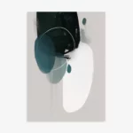 Elegant abstract minimalist composition with overlapping teal and white organic shapes.