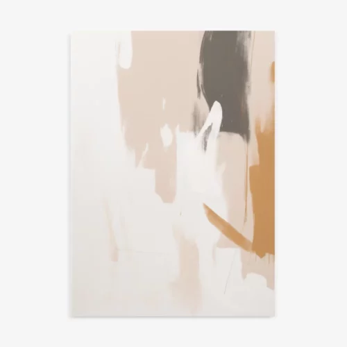 Minimalist abstract painting with soft beige and ivory brushstrokes on neutral background.