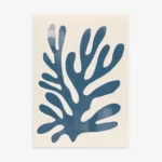 Elegant minimalist blue seaweed art print on cream background.