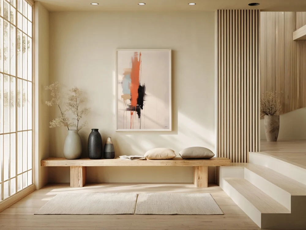Serene minimalist interior space with clean lines and natural light.