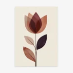 Abstract art print featuring a stylized flower with translucent layers in shades of reddish-brown, orange, and deep purple, on a light neutral background, depicting organic forms.
