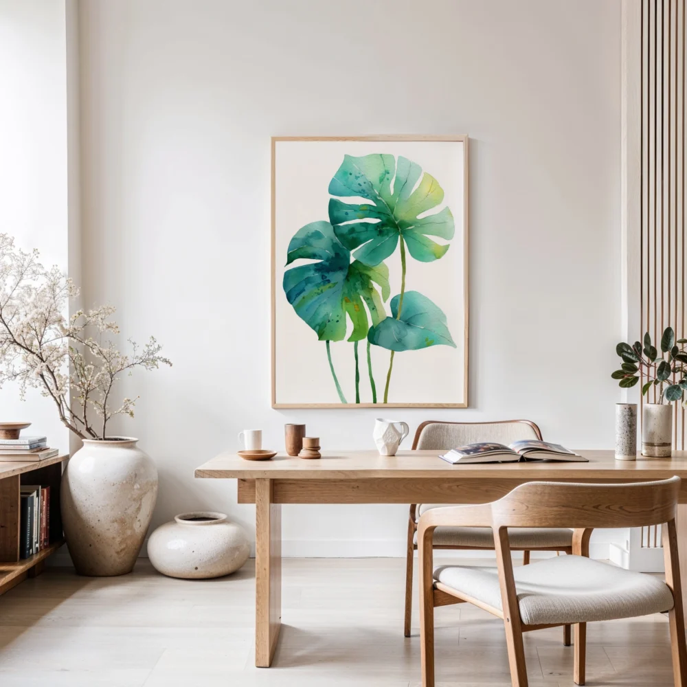 Framed watercolor art print featuring green and blue monster